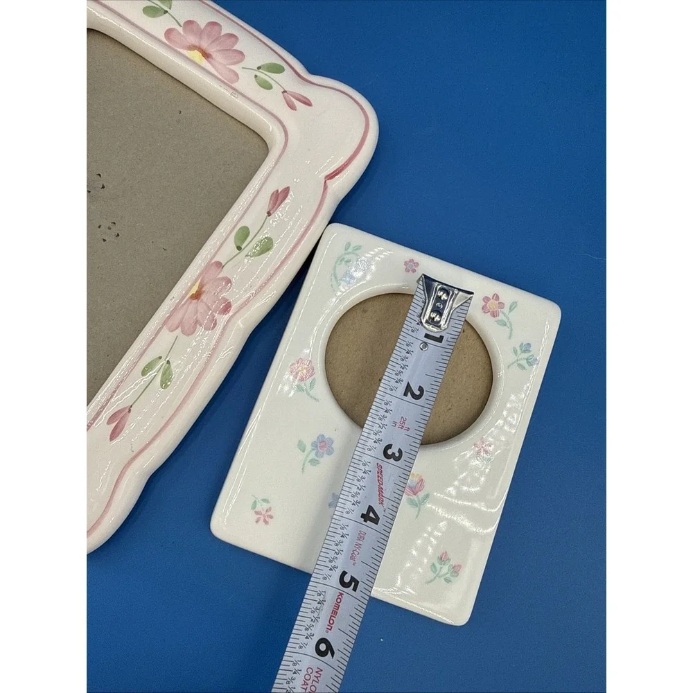 Vtg 2 Ceramic Picture Frames Pink Floral Tabletop Cottagecore Country Farm House